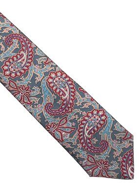 Vtg Grahm & Lockwood Blue Burgundy Paisley Tricel Necktie Tie 3.5 x 55 Graham
